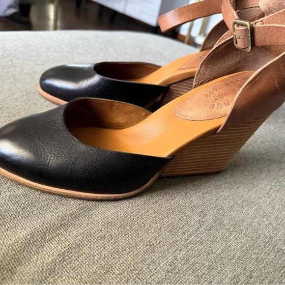 Kork-Ease Black and Brown Leather Ankle-Strap Wedges - Picture 2 of 6